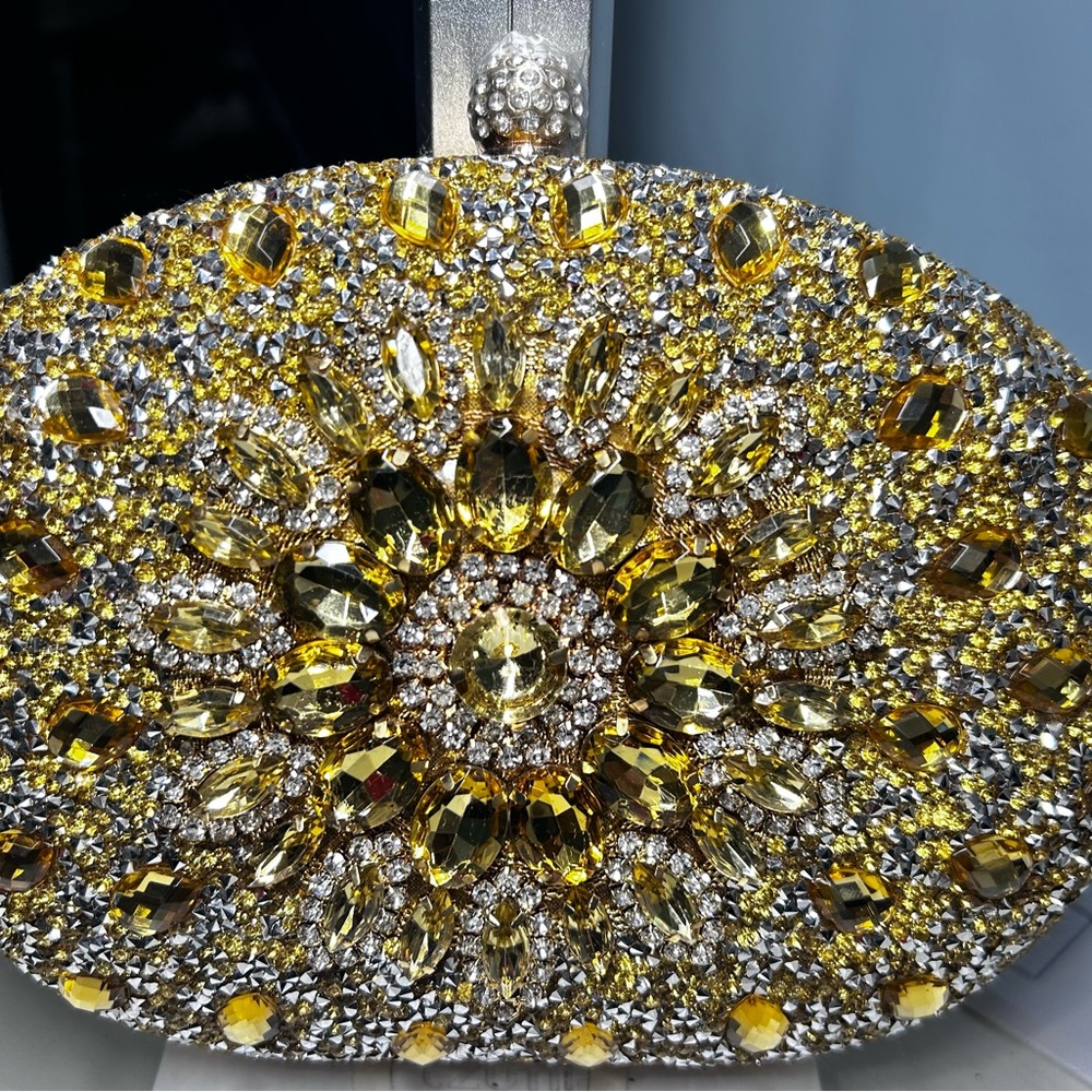Yellow and Silver Jeweled Clutch